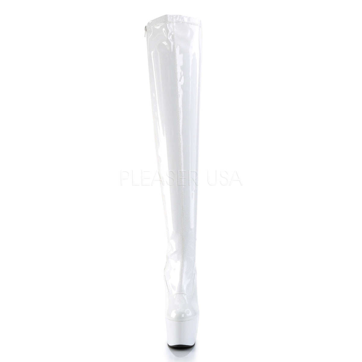 PLEASER ADORE-3000 White Stretch Pat Thigh High Boots - Shoecup.com - 2