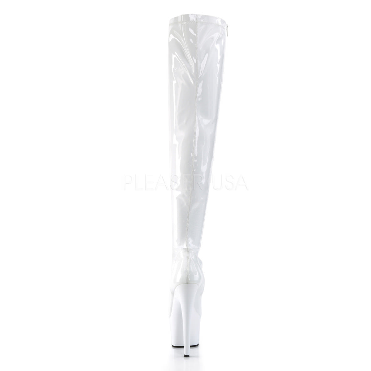 PLEASER ADORE-3000 White Stretch Pat Thigh High Boots