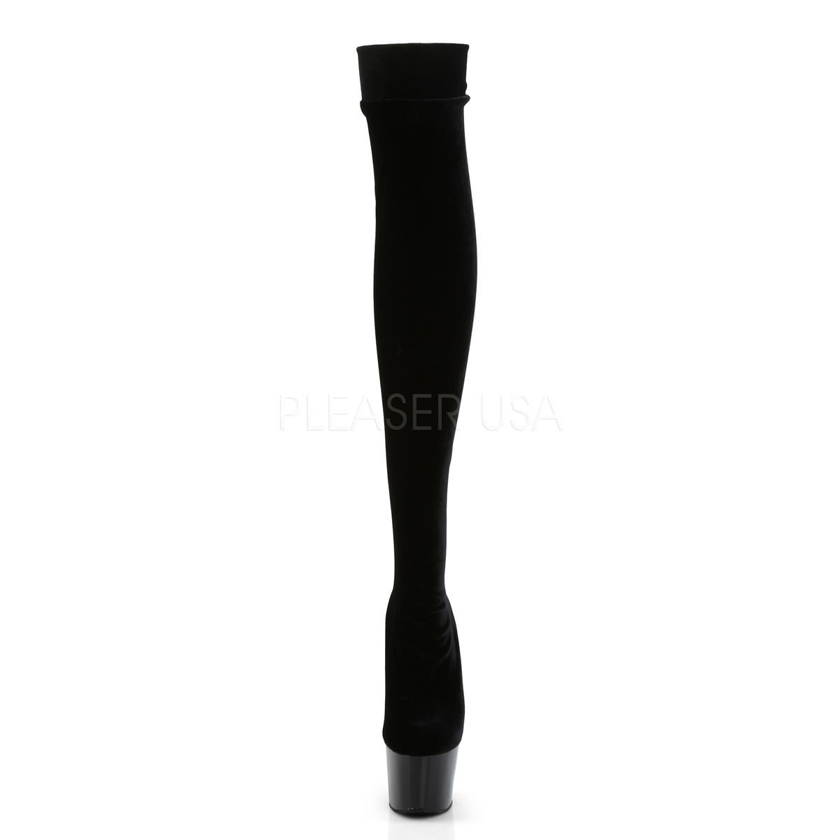 PLEASER ADORE-3002 Black Stretch Velvet Thigh High Boots
