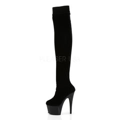 PLEASER ADORE-3002 Black Stretch Velvet Thigh High Boots