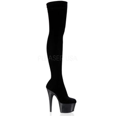 PLEASER ADORE-3002 Black Stretch Velvet Thigh High Boots - Shoecup.com