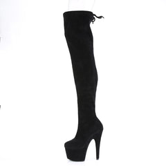 7 Inch Heel ADORE-3008 Black Stretch Faux Suede