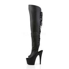 Pleaser ADORE-3019 Black Faux Leather Thigh High Boots
