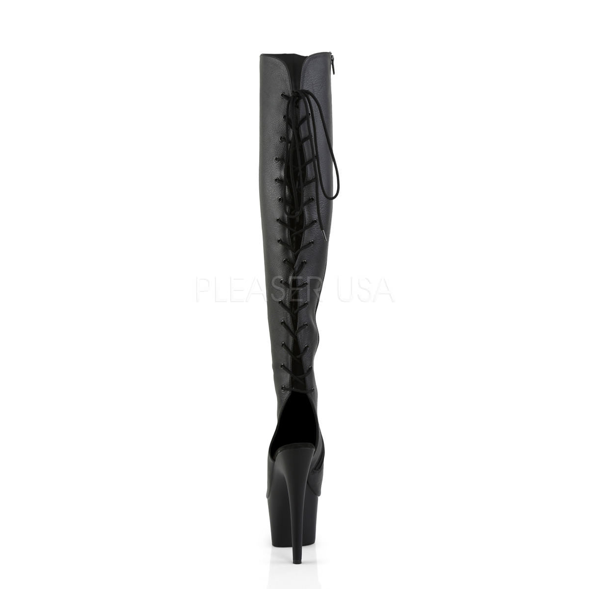 Pleaser ADORE-3019 Black Faux Leather Thigh High Boots