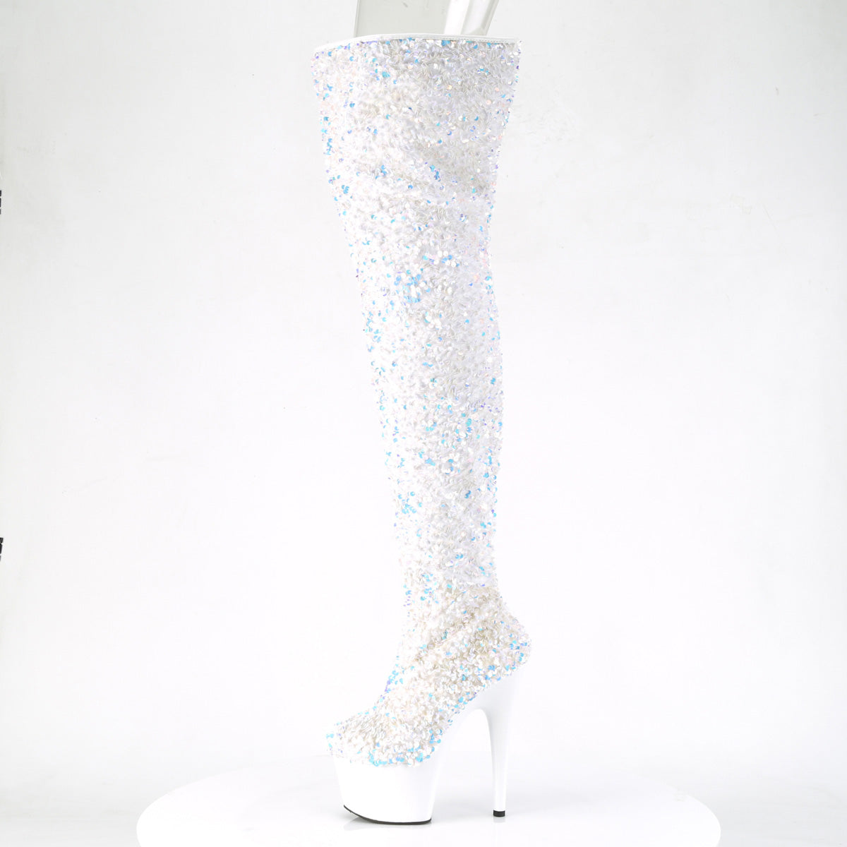 7 Inch Heel ADORE-3020 White Multi Sequins
