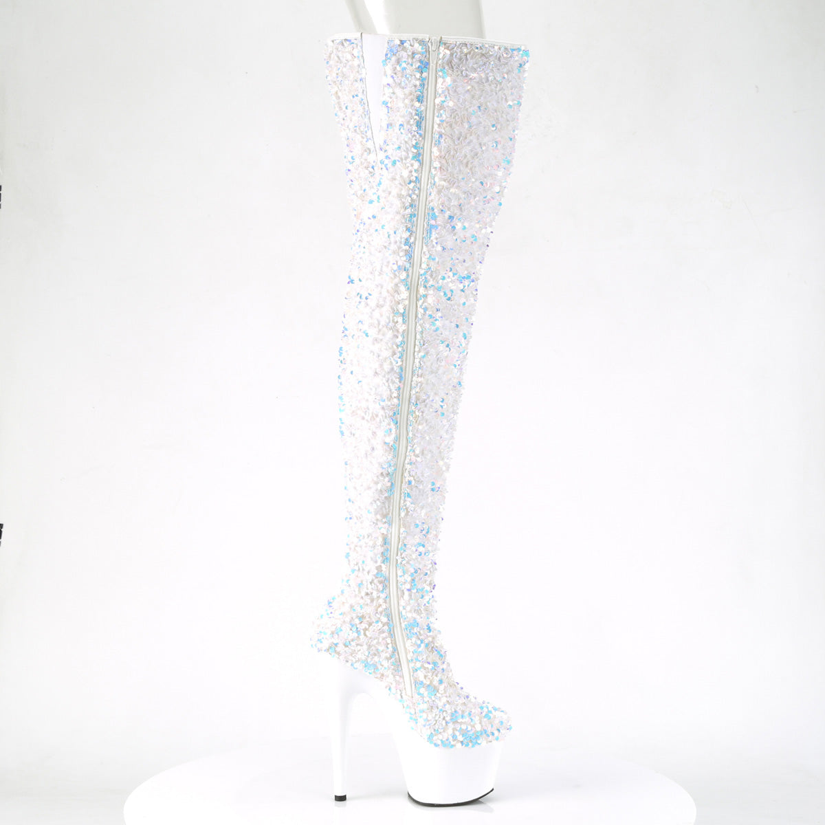 7 Inch Heel ADORE-3020 White Multi Sequins