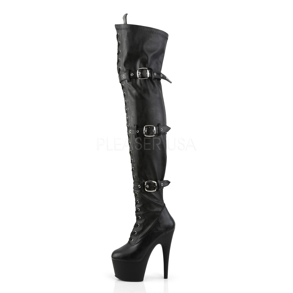 Pleaser ADORE-3028 Black Pu Thigh High Boots