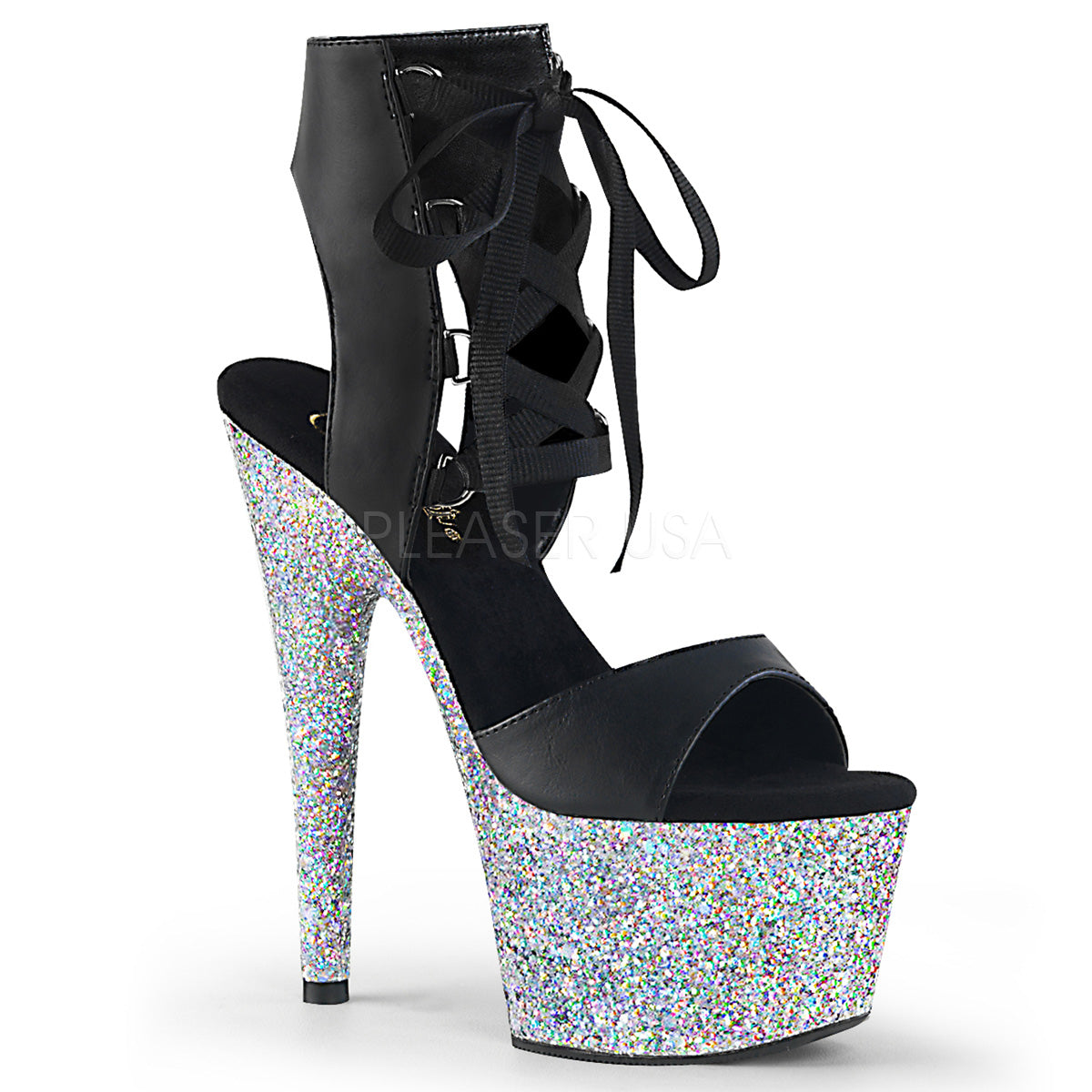 7" Heel ADORE-700-14LG Black Faux Leather