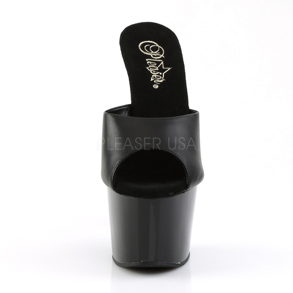 PLEASER ADORE-701 Black Leather Platform Slides - Shoecup.com - 2