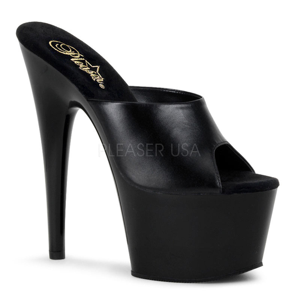 PLEASER ADORE-701 Black Leather Platform Slides - Shoecup.com - 1