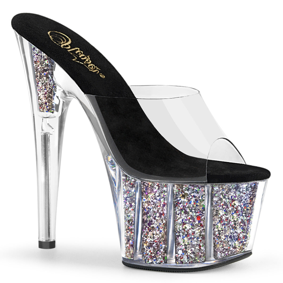 7" Heel ADORE-701CG Clear Silver Glitter