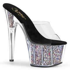 7" Heel ADORE-701CG Clear Silver Glitter