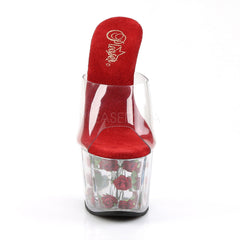 PLEASER ADORE-701FL Clear-Red Flowers Platform Slides - Shoecup.com - 2