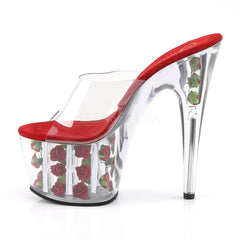 PLEASER ADORE-701FL Clear-Red Flowers Platform Slides - Shoecup.com - 3