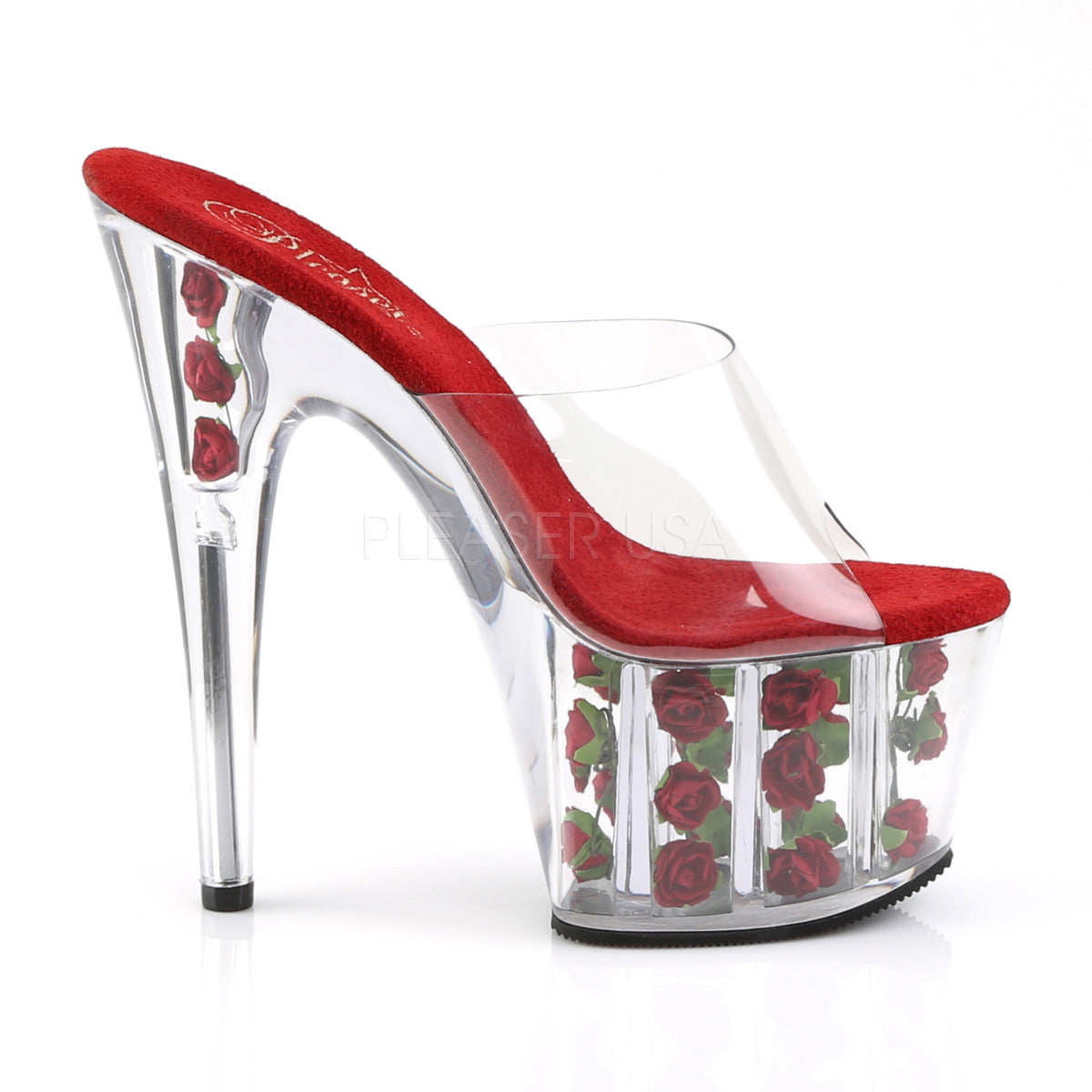 PLEASER ADORE-701FL Clear-Red Flowers Platform Slides