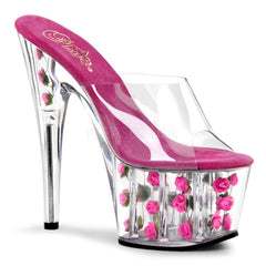 PLEASER ADORE-701FL Clear-Hot Pink Flowers Platform Slides - Shoecup.com - 1