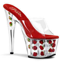 PLEASER ADORE-701FL Clear-Red Flowers Platform Slides - Shoecup.com - 1