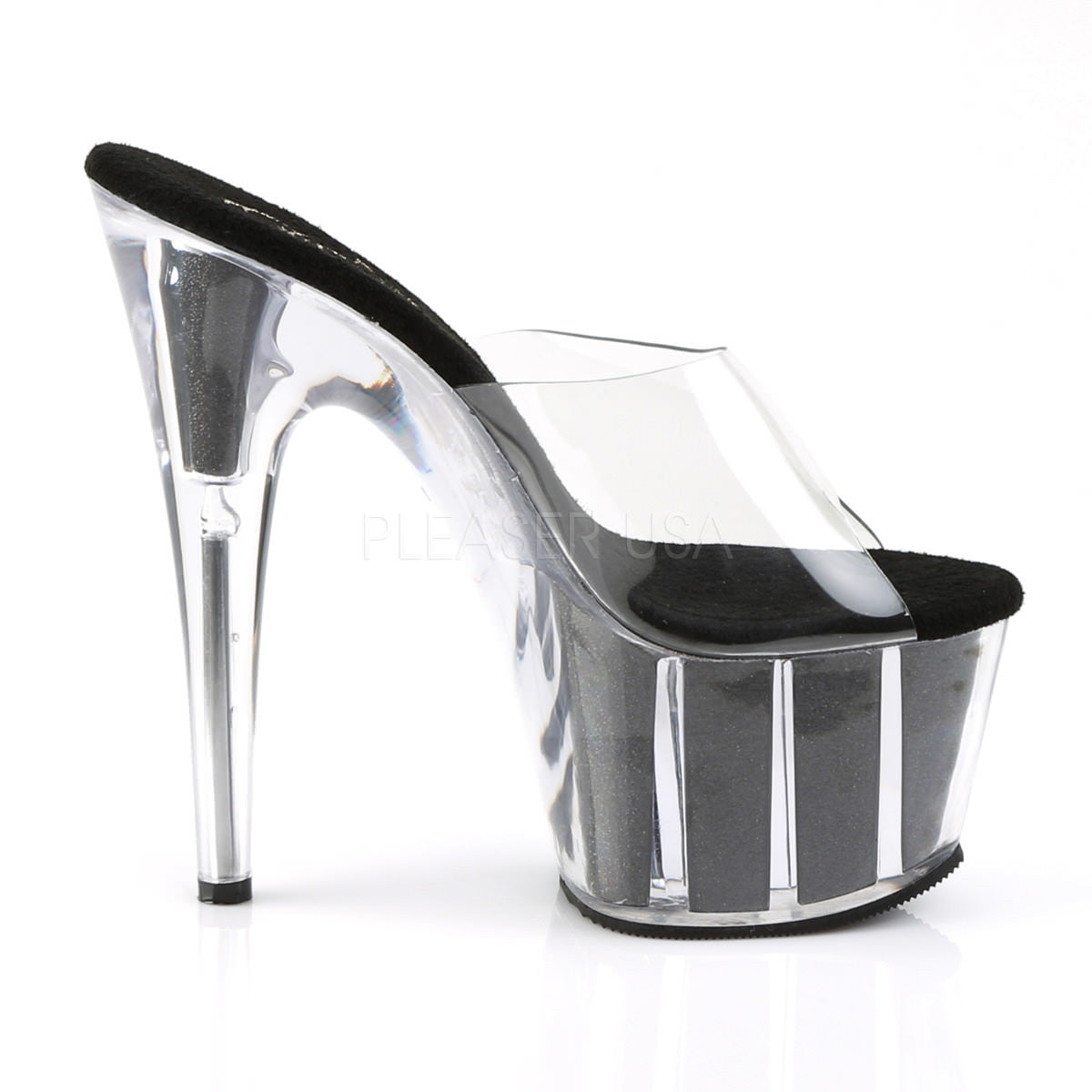 7 Inch Heel ADORE-701G Clear-Black Glitter