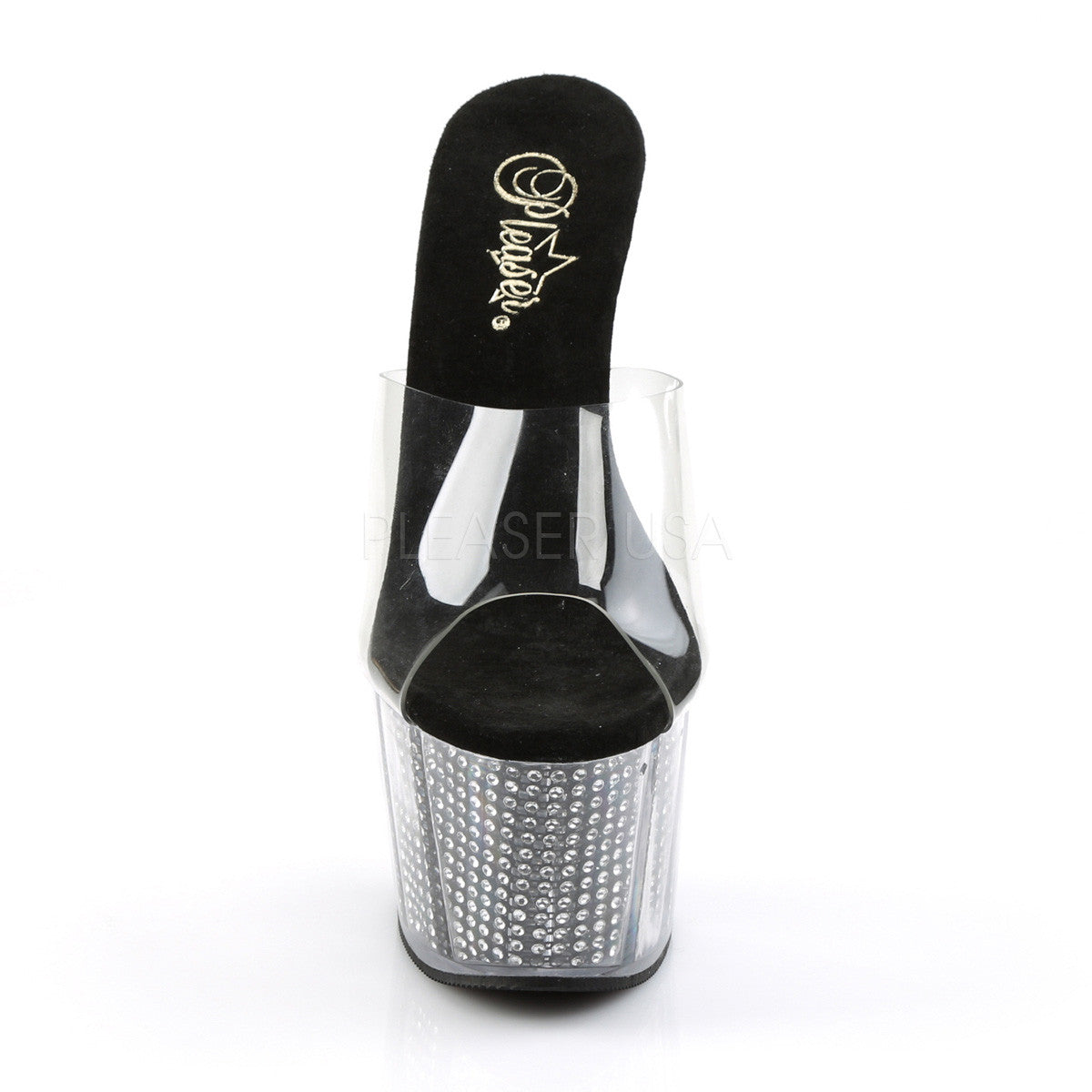 Pleaser ADORE-701SRS Black Rhinestone Platform Slide