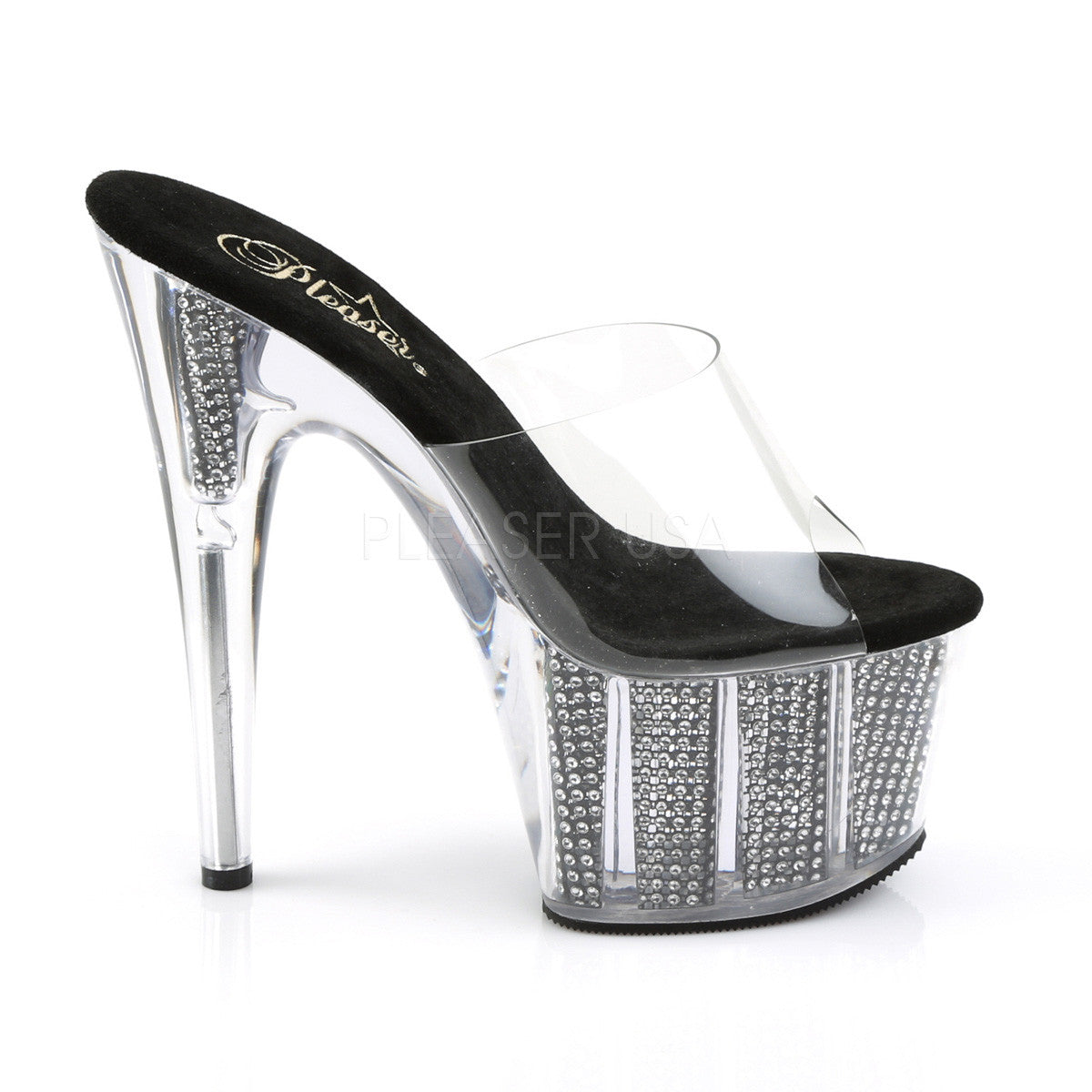 Pleaser ADORE-701SRS Black Rhinestone Platform Slide