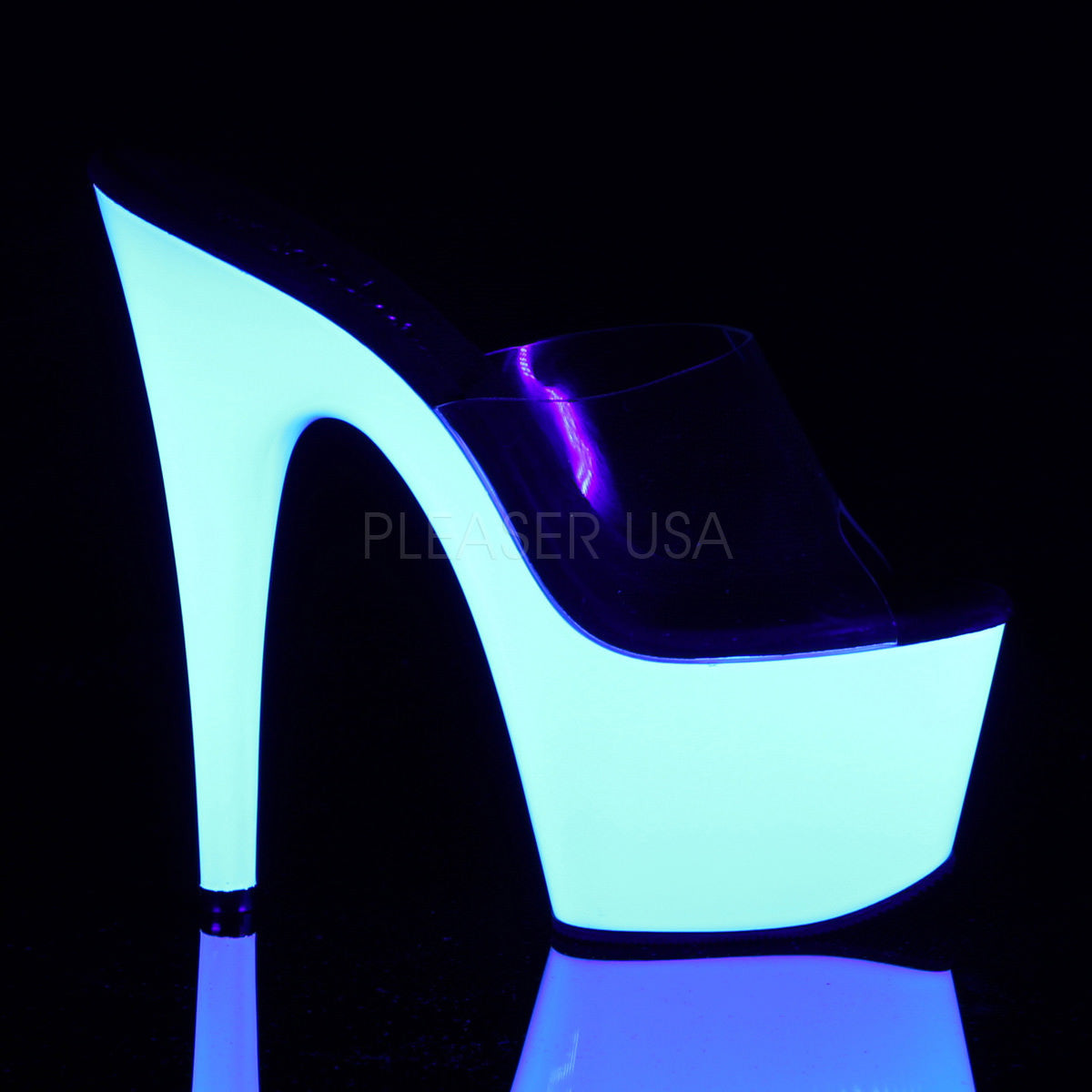 Pleaser ADORE-701UV Clear With Neon White Platform Slides - Shoecup.com - 5