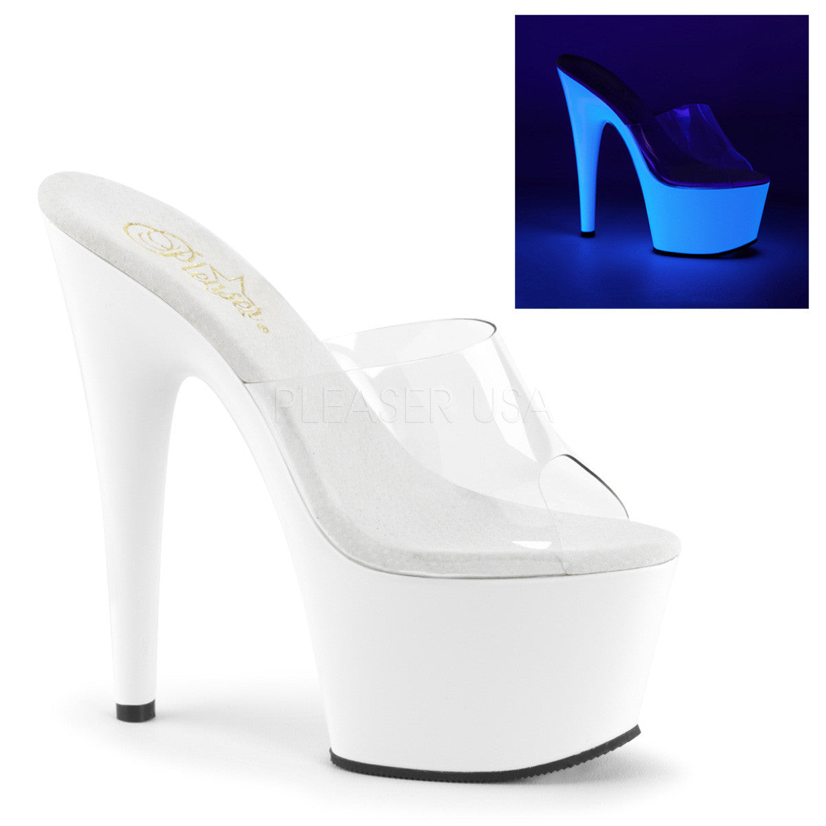 Pleaser ADORE-701UV Clear With Neon White Platform Slides - Shoecup.com - 1
