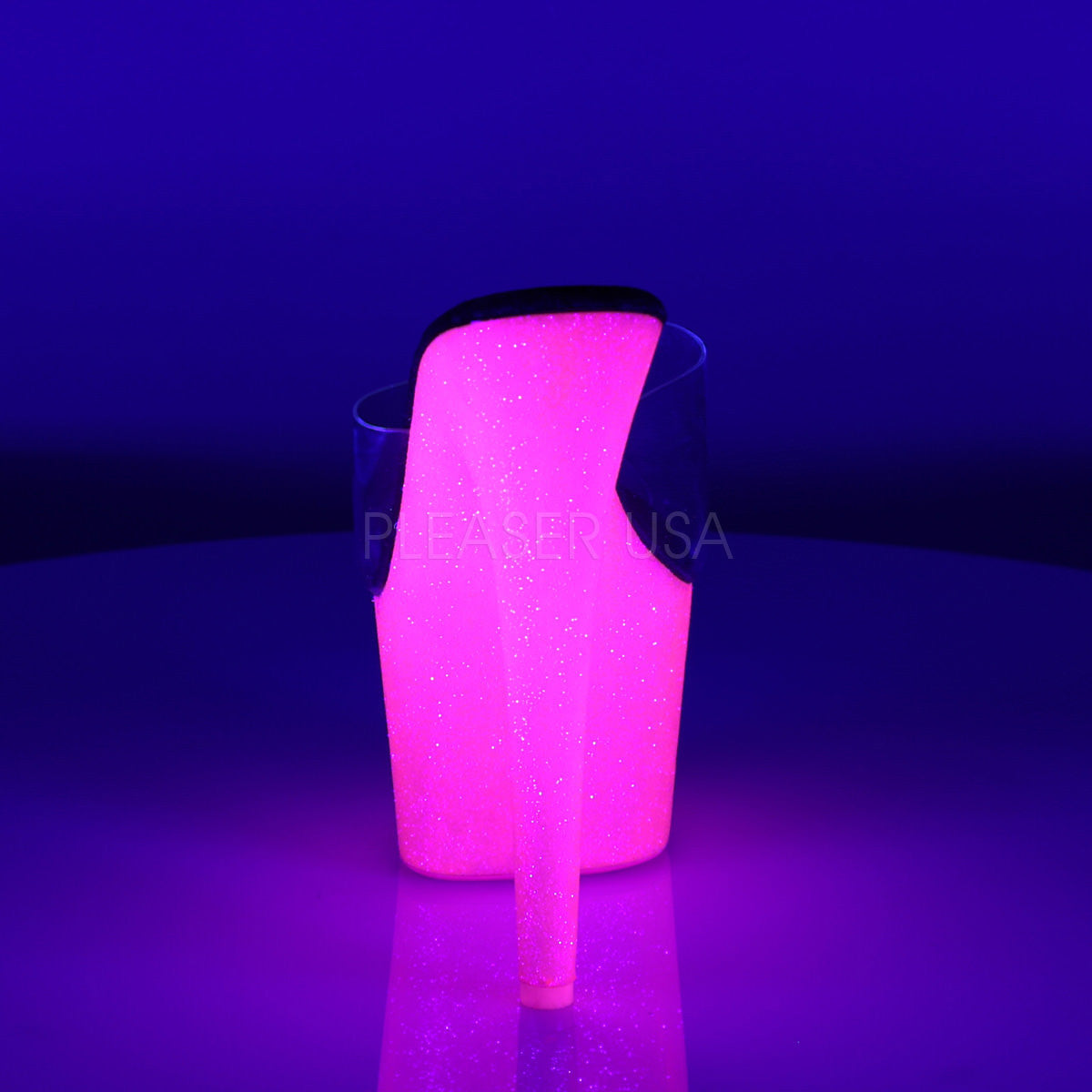Pleaser ADORE-701UVG Neon Hot Pink Glitter Platform Slides - Shoecup.com - 4