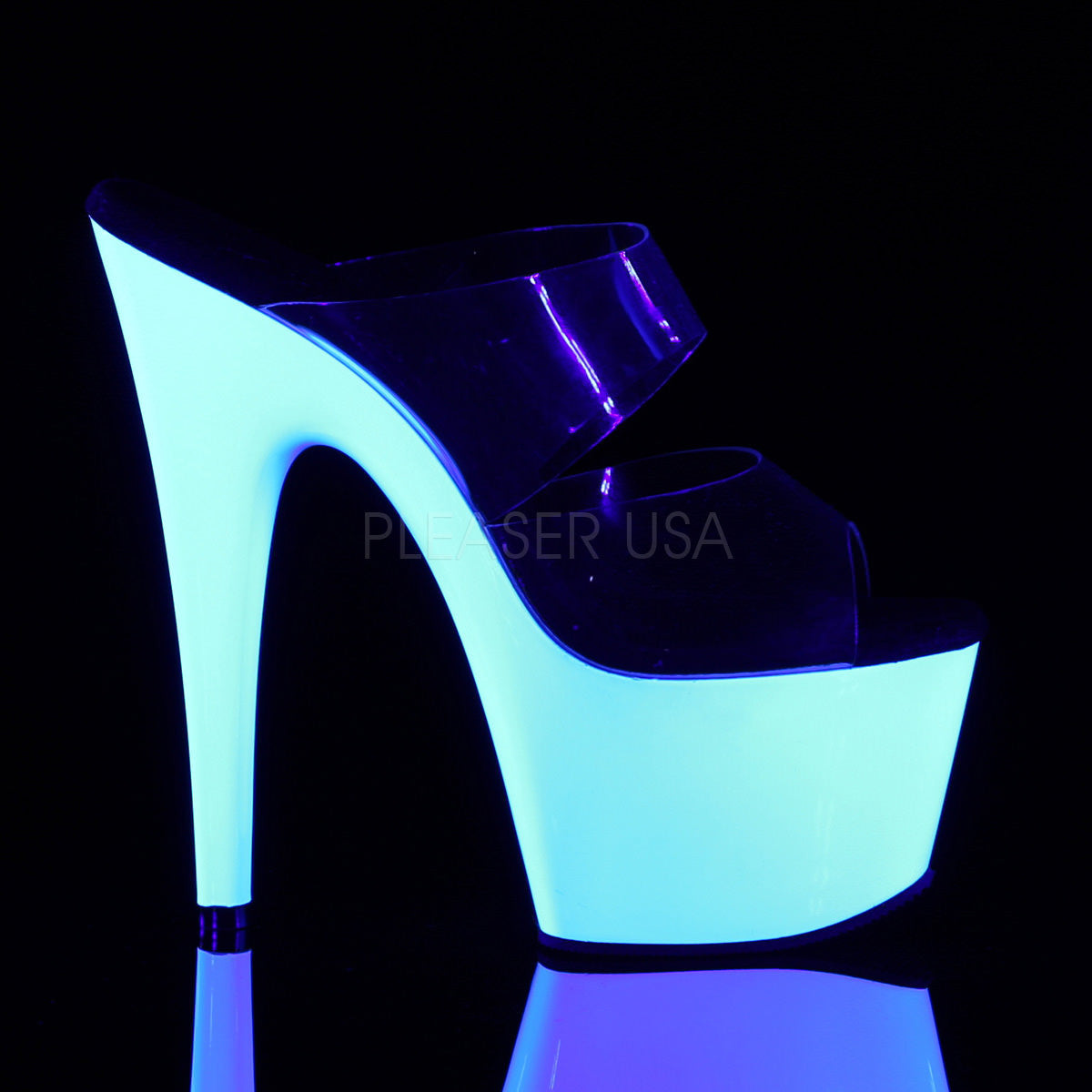 PLEASER ADORE-702UV Clear-Neon White Stiletto Slides - Shoecup.com - 5