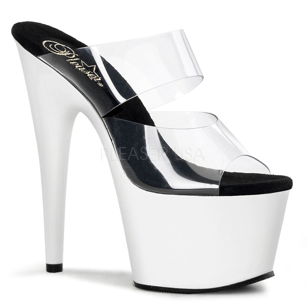 PLEASER ADORE-702UV Clear-Neon White Stiletto Slides - Shoecup.com - 1