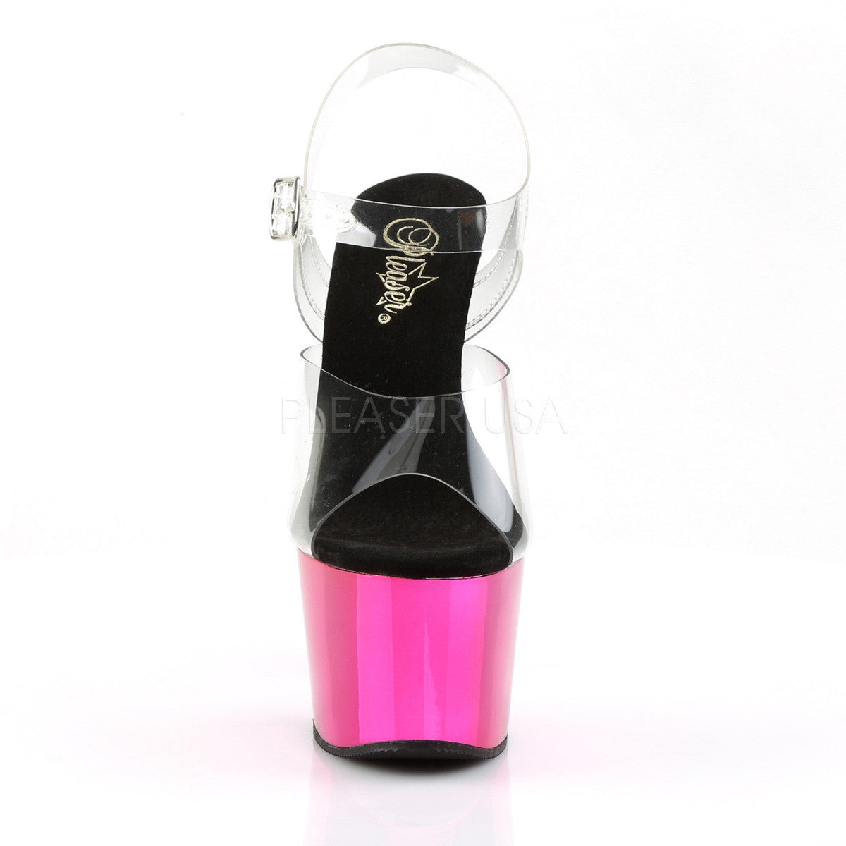 Pleaser ADORE-708 Hot Pink Chrome Exotic Dancing Sandals - Shoecup.com - 2