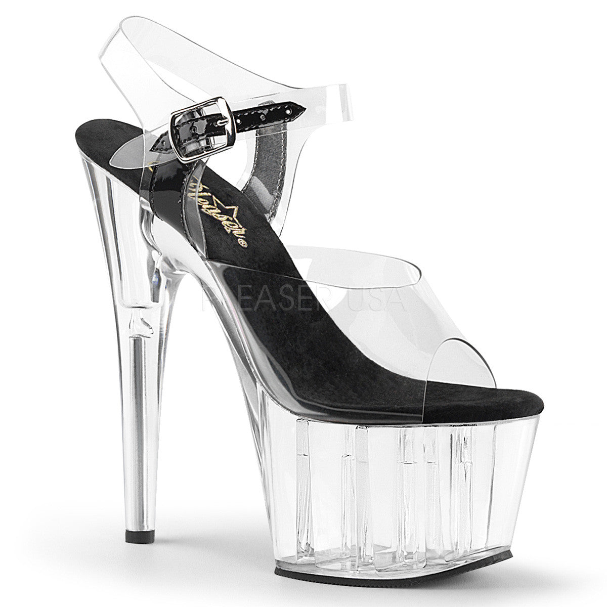 7 Inch Heel Pleaser ADORE-708 Clear Black Sole Exotic Dancing Sandals ...