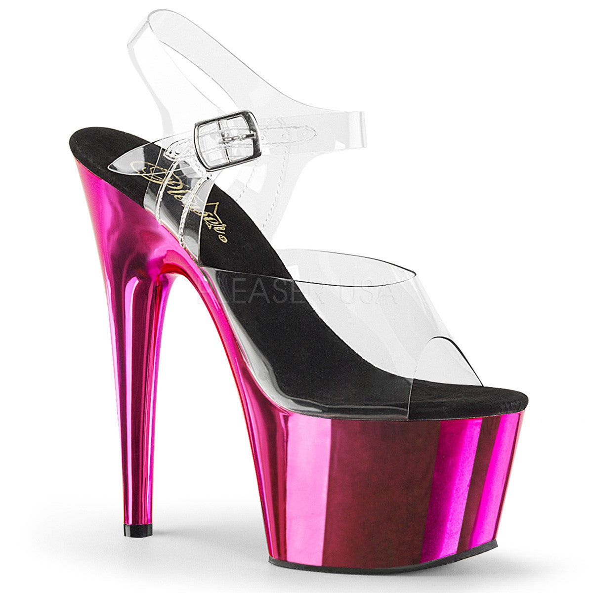 Pleaser ADORE-708 Hot Pink Chrome Exotic Dancing Sandals - Shoecup.com - 1