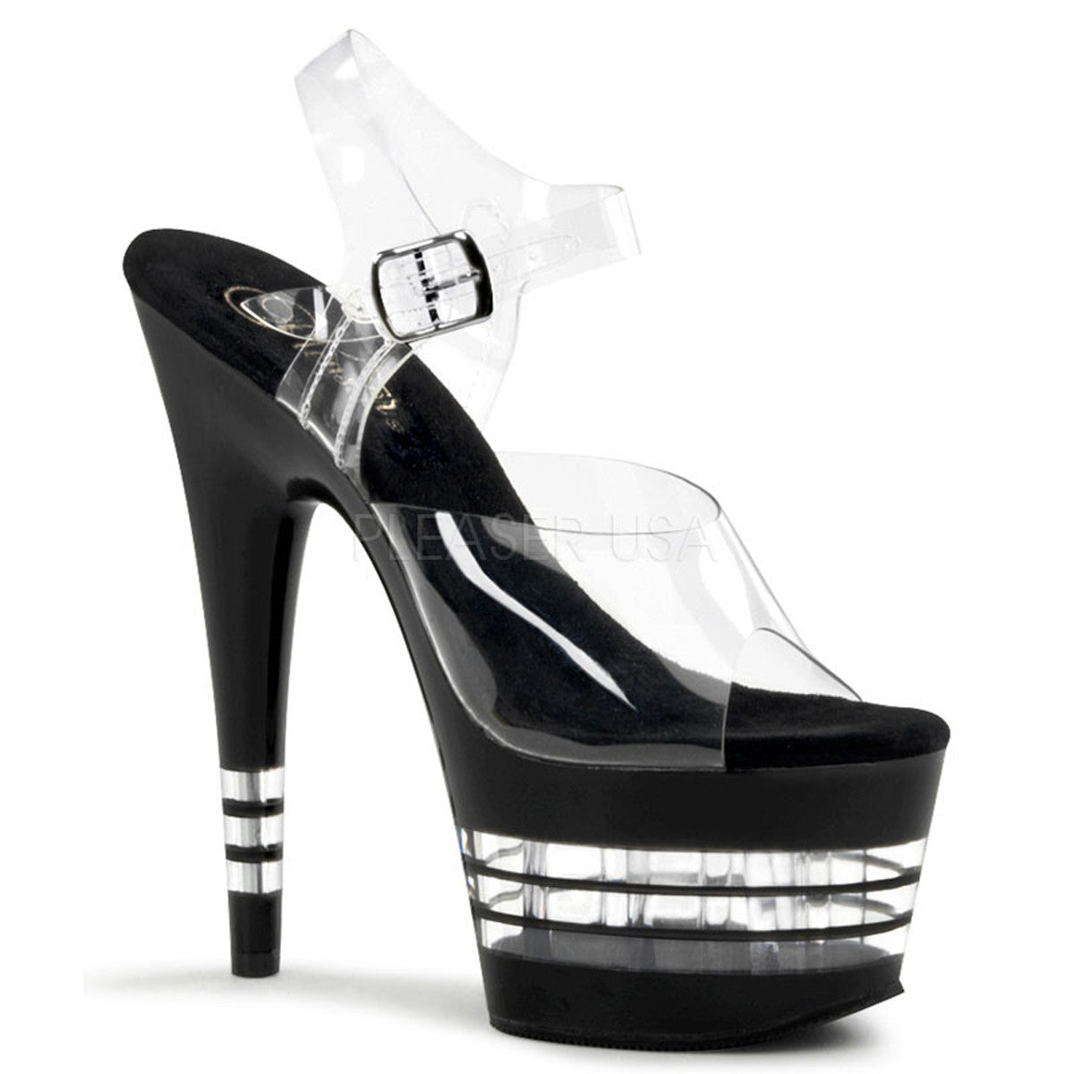 PLEASER ADORE-708LN Clear-Black Ankle Strap Sandals - Shoecup.com - 1
