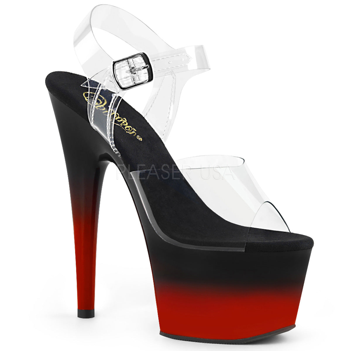 7" Heel ADORE-708BR-H Clear Black Red