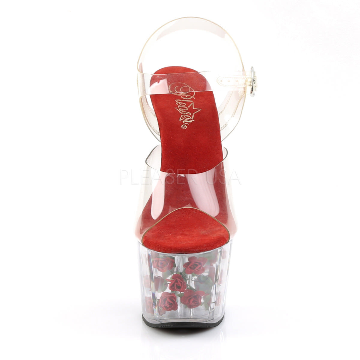 PLEASER ADORE-708FL Clear-Red Flowers Ankle Strap Sandals - Shoecup.com - 2