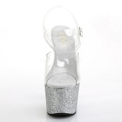 7 Inch Heel ADORE-708HMG Clear Silver Glitter