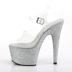 7 Inch Heel ADORE-708HMG Clear Silver Glitter