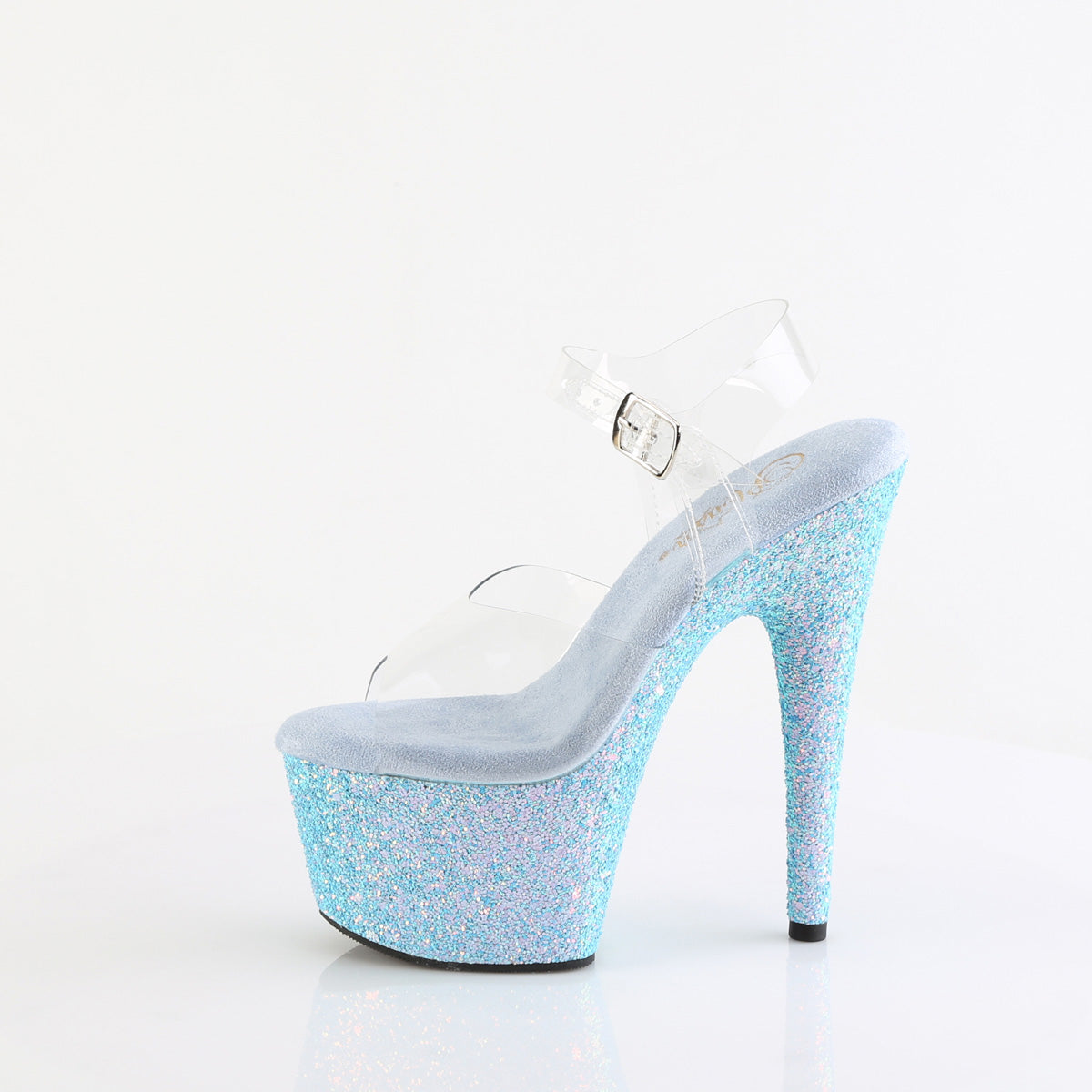 7 Inch Heel ADORE-708LG Clear Baby Blue Glitter