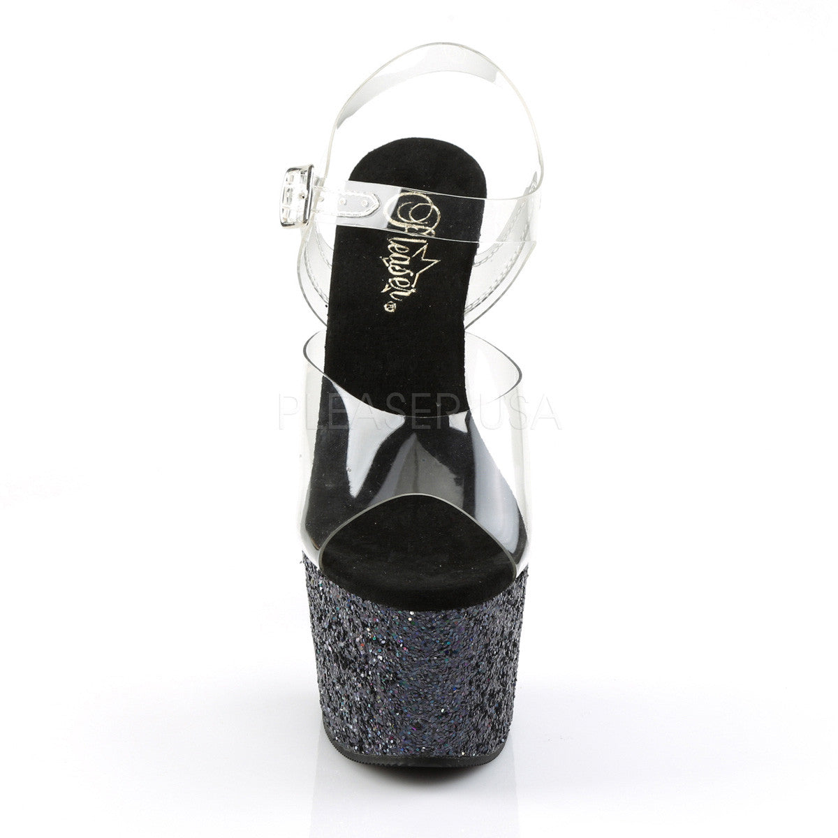 Pleaser ADORE-708LG Black Holo Glitter Exotic Dancing Sandals - Shoecup.com - 2