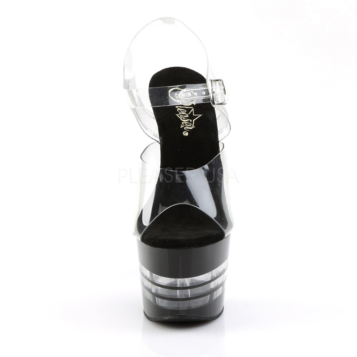 PLEASER ADORE-708LN Clear-Black Ankle Strap Sandals - Shoecup.com - 2
