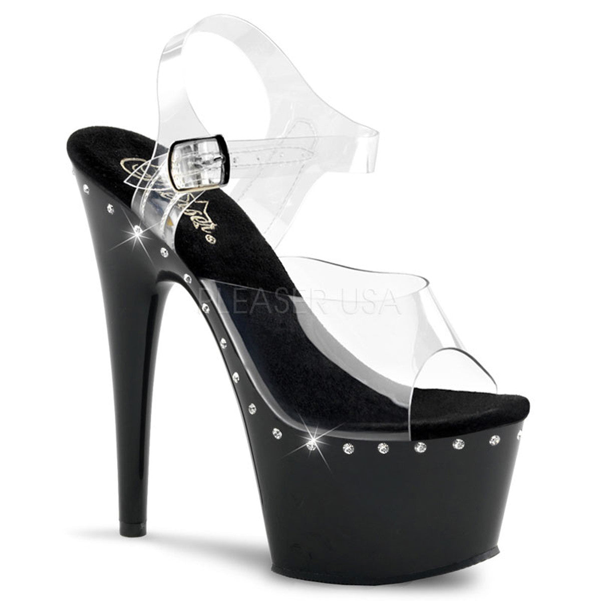 PLEASER ADORE-708LS Clear-Black Ankle Strap Sandals - Shoecup.com - 1