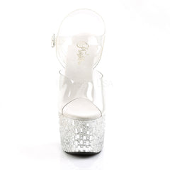 Pleaser ADORE-708MR-5 Clear With White-Silver Platform Ankle Strap Sandals - Shoecup.com - 2