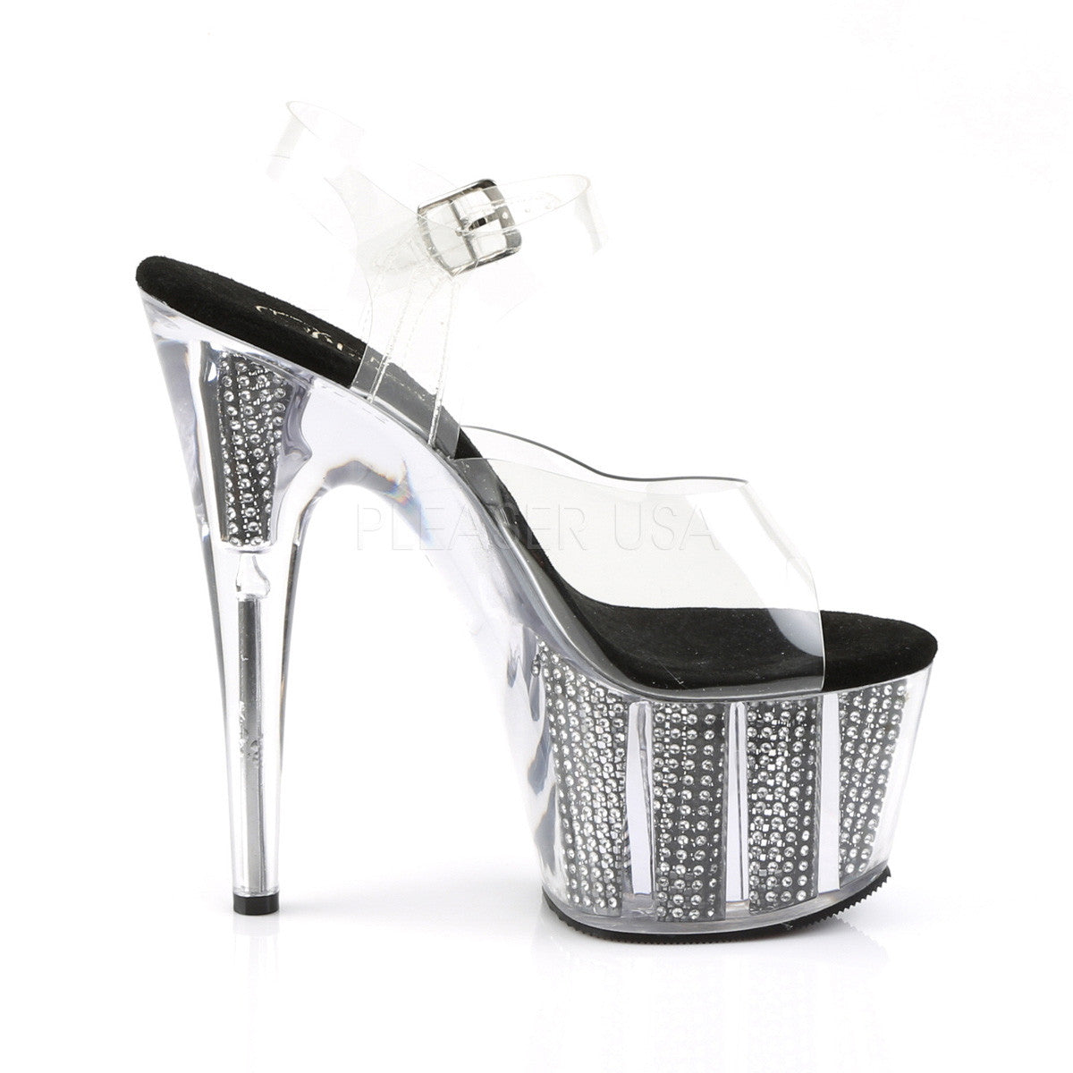 7 Inch Heel ADORE-708SRS Black Rhinestone