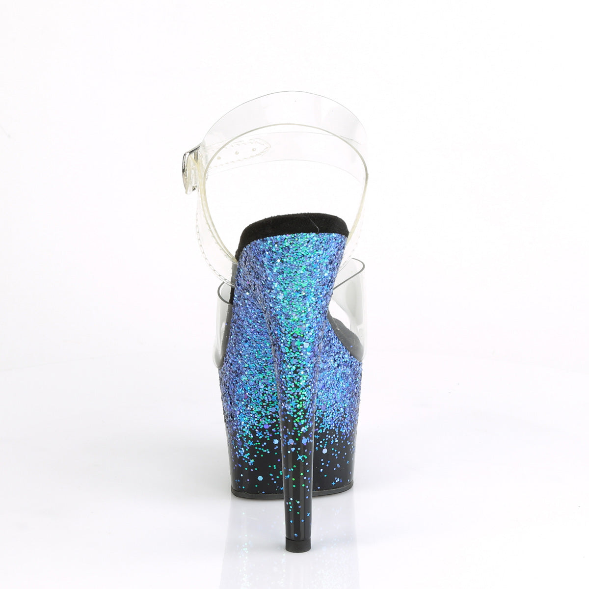 7 Inch Heel ADORE-708SS Clear-Black-Blue Multi Glitter