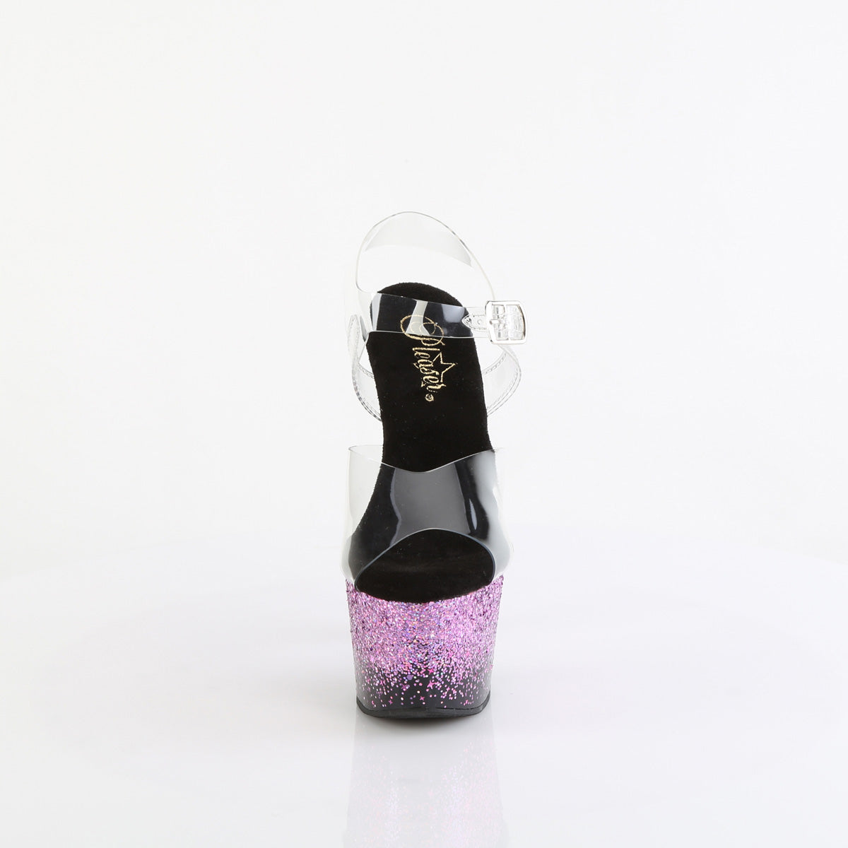 7 Inch Heel ADORE-708SS Clear Black Purple Glitter