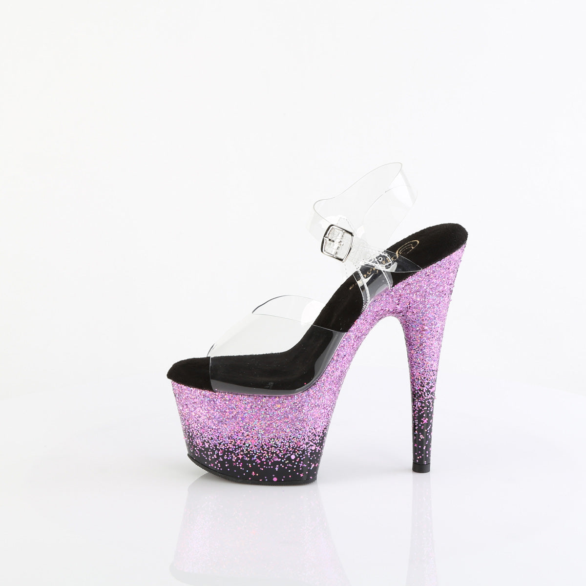 7 Inch Heel ADORE-708SS Clear Black Purple Glitter