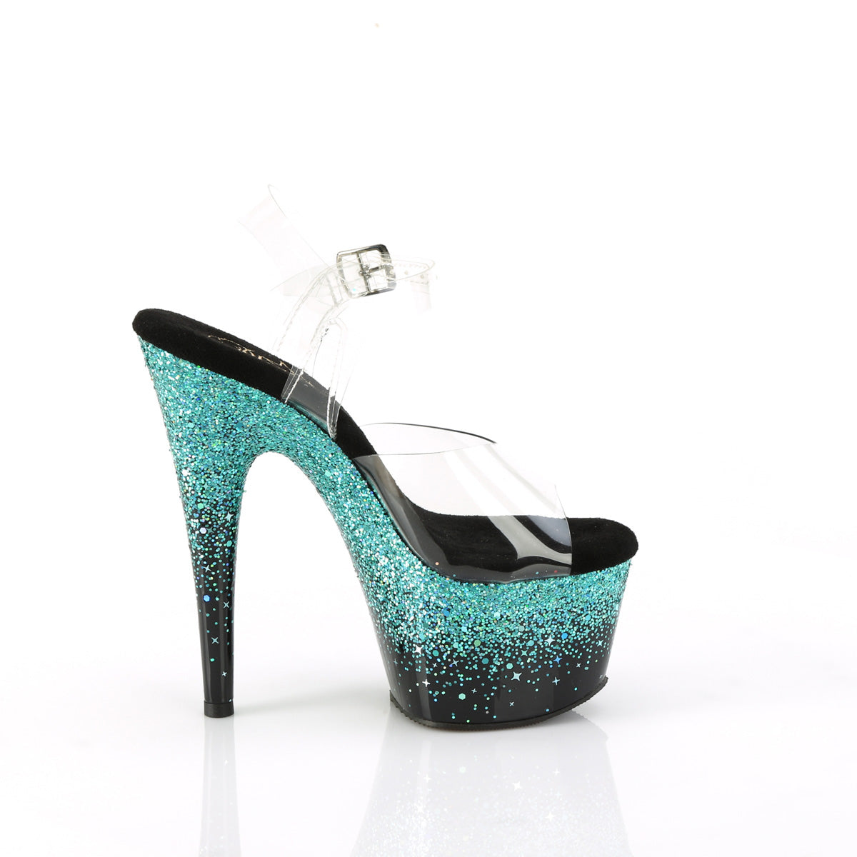 7 Inch Heel ADORE-708SS Clear Turquoise Glitter