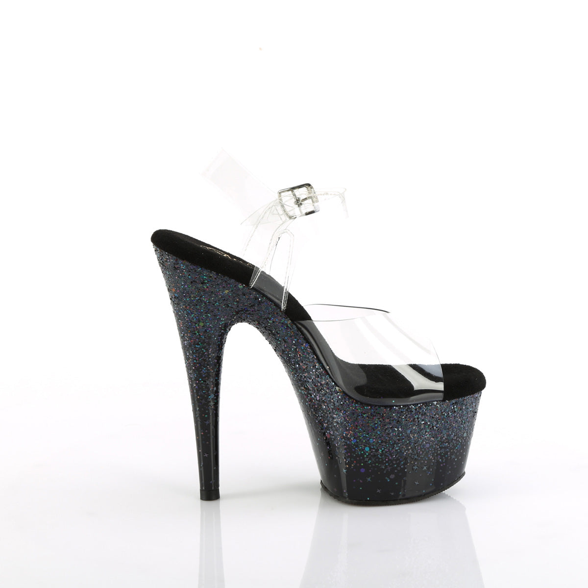 7 Inch Heel ADORE-708SS Clear Black Glitter