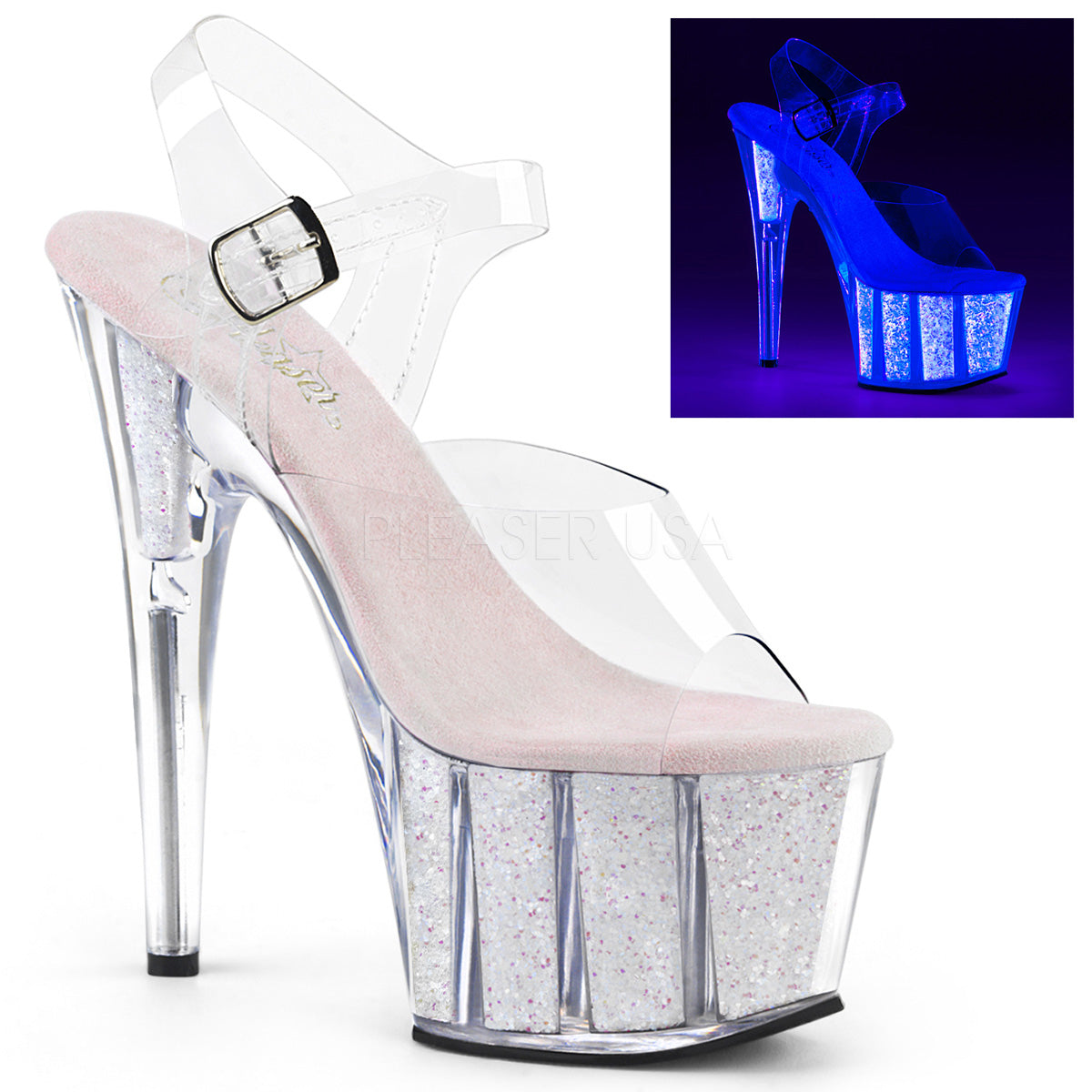7" Heel ADORE-708UVG Clear Neon Opal