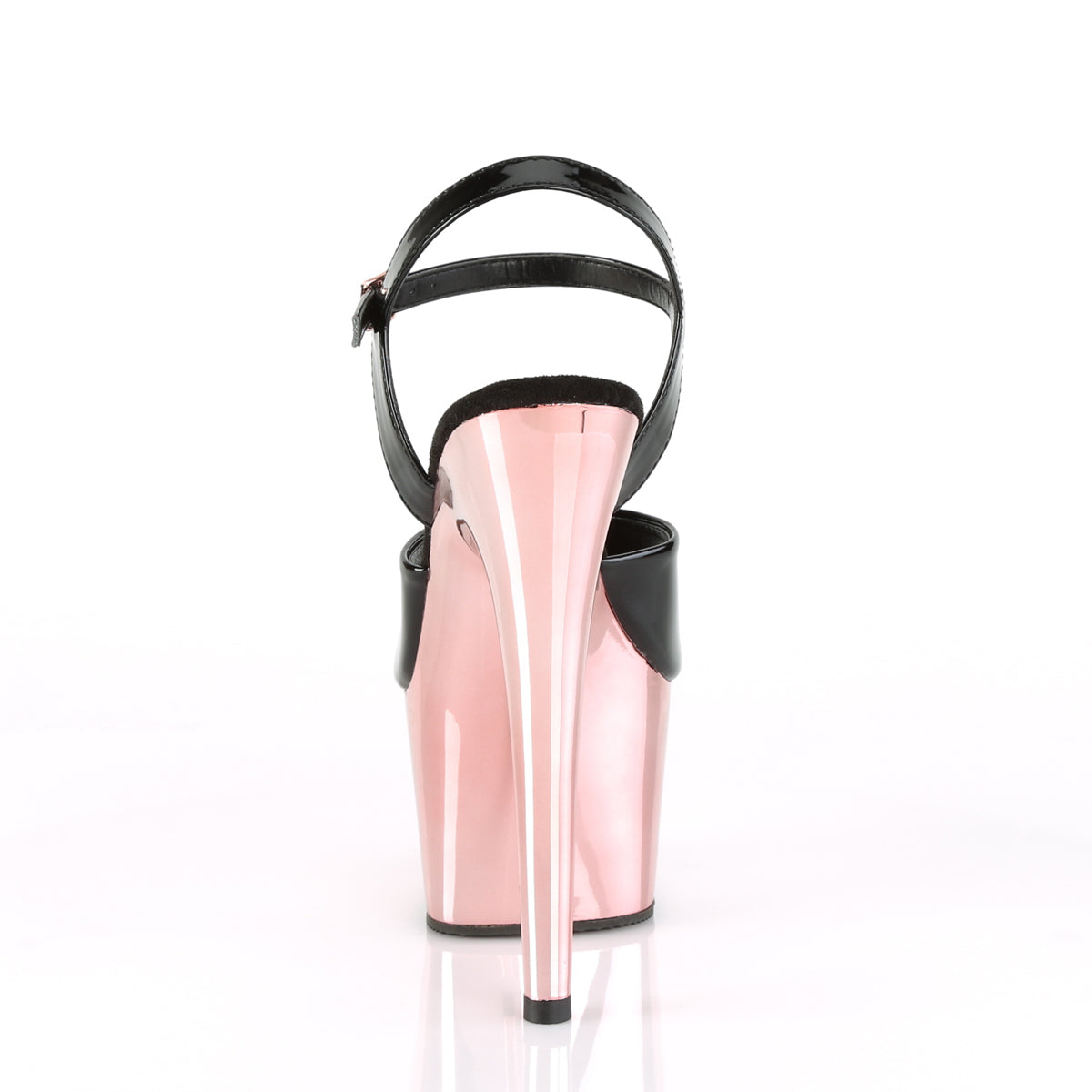 7 Inch Heel ADORE-709 Black Pat Rose Gold Chrome
